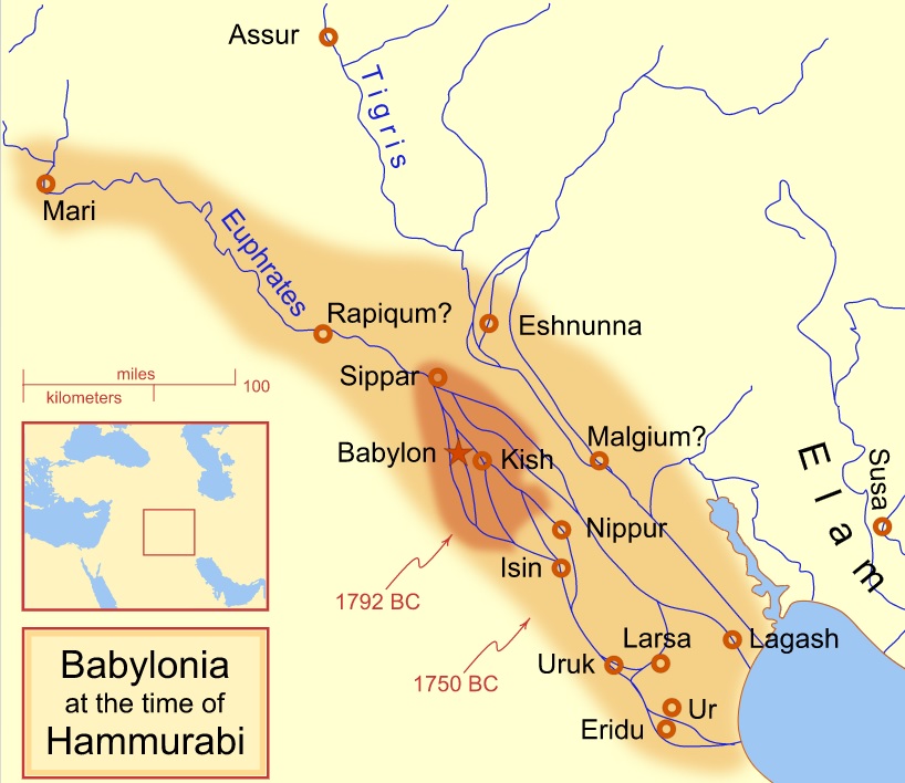 Państwo babilońskie w czasach Hammurabiego MapMaster (na podstawie licencji CC BY-SA 4.0, via Wikimedia Commons)