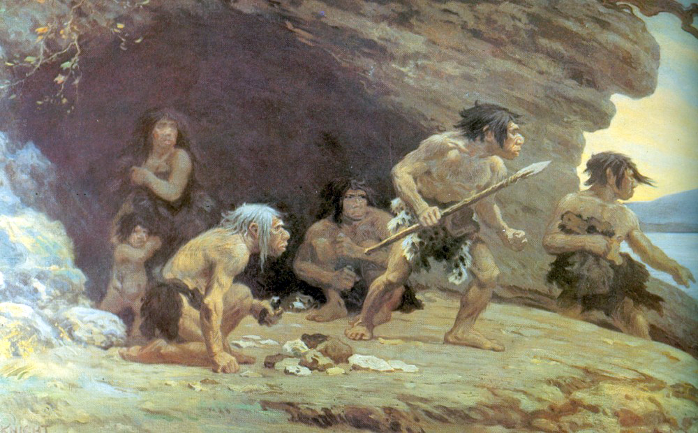 Neandertalczycy z Le Moustier C.R.Knight 1920, Domena Publiczna