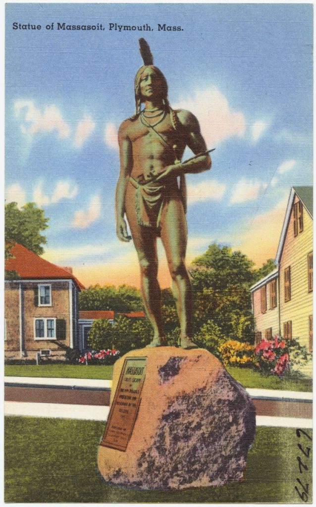 Pomnik wodza Ousamequin (Massasoit) w Plymouth w stanie Massachusetts Dzięki uprzejmości Boston Public Library Opublikowano na licencji CC BY 2.0, via Creative Commons