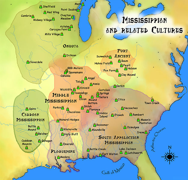 Obszar rozwoju kultur Missisipi wyk. Heironymous Rowe opublikowano na licencji CC BY-SA 3.0, via Wikimedia Commons