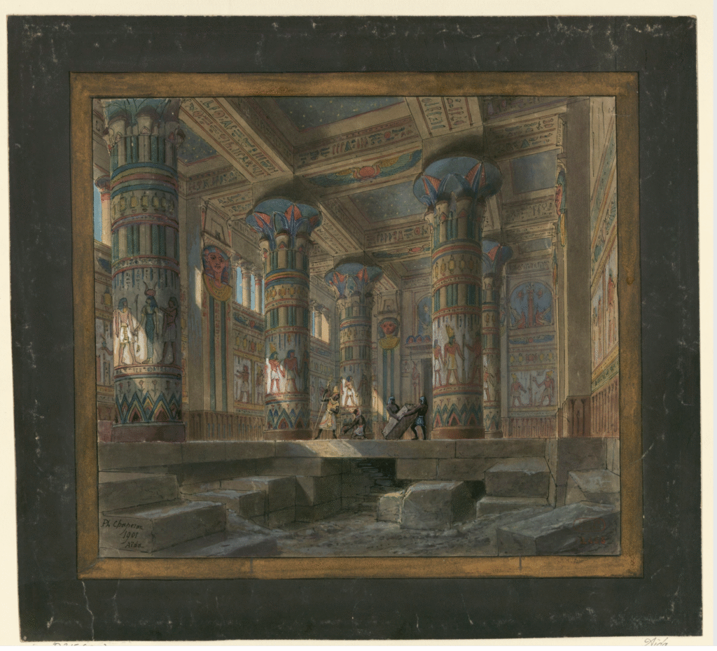 Scenografia do aktu IV, sceny 2 opery Giuseppe Verdiego „Aida” wystawionej w Palais Garnier w Paryżu w 1880 roku, Domena Publiczna