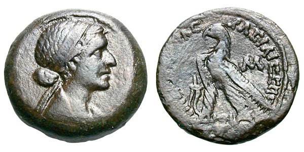 Wizerunek Kleopatry VII na srebrnej tetradrachmie.Art Institute Chicago, Domena publiczna