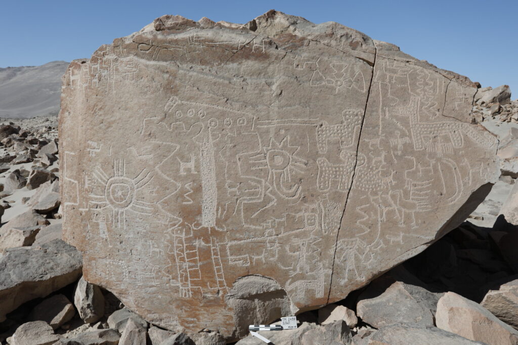 Zachodnia ściana bloku TM 2498 pokryta petroglifami.© Archiwum PIA-TM, na licencji CC BY-NC-ND 4.0.