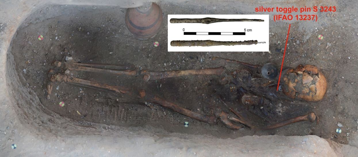 Analysed silver toggle pin, found in an early New Kingdom grave from the middle of the second Millennium BCE© Lenka Horáková 