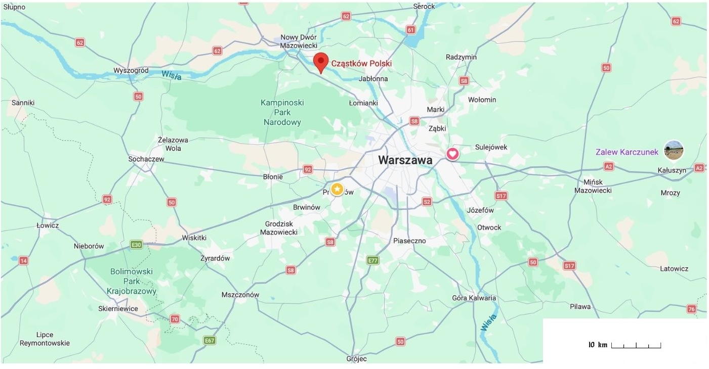 Lokalizacja miejscowości Cząstków Polski. Źródło: Mapy Google
